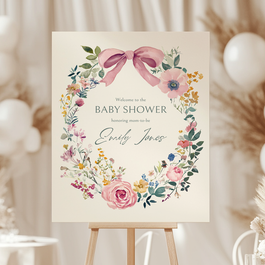 Baby Shower Welcome Sign - Baby In Bloom Beige Vintage Floral BS71