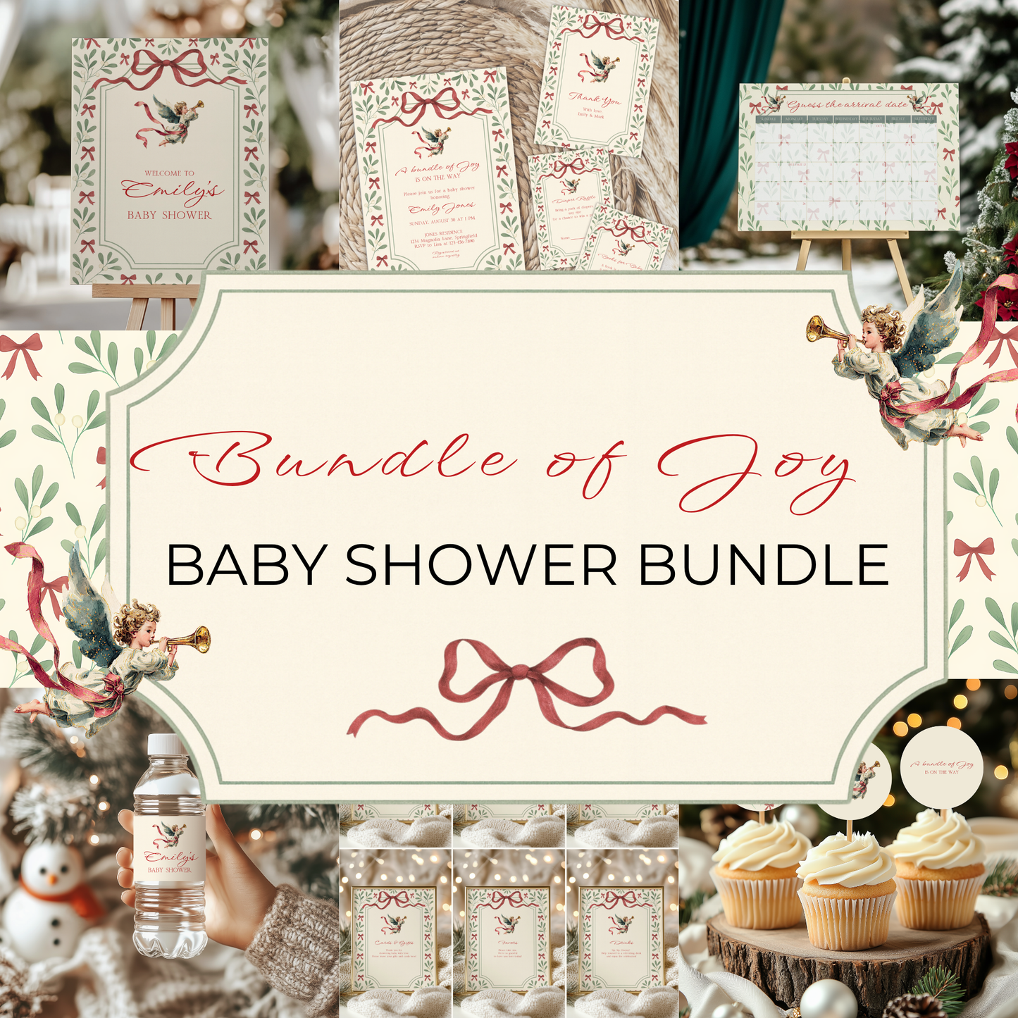 Baby Shower Mega Bundle - Vintage Floral Christmas Bundle of Joy BS232