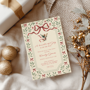 Baby Shower Invitation - Vintage Christmas Florals with Elegant Angel BS232