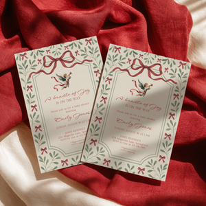 Baby Shower Invitation - Vintage Christmas Florals with Elegant Angel BS232