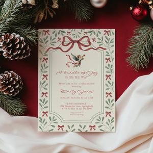 Baby Shower Invitation Bundle - Vintage Floral Christmas Bundle of Joy BS232
