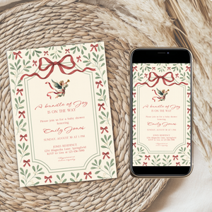 Baby Shower Invitation Bundle - Vintage Floral Christmas Bundle of Joy BS232