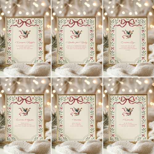 Baby Shower Table Sign Bundle - Vintage Floral Christmas BS232