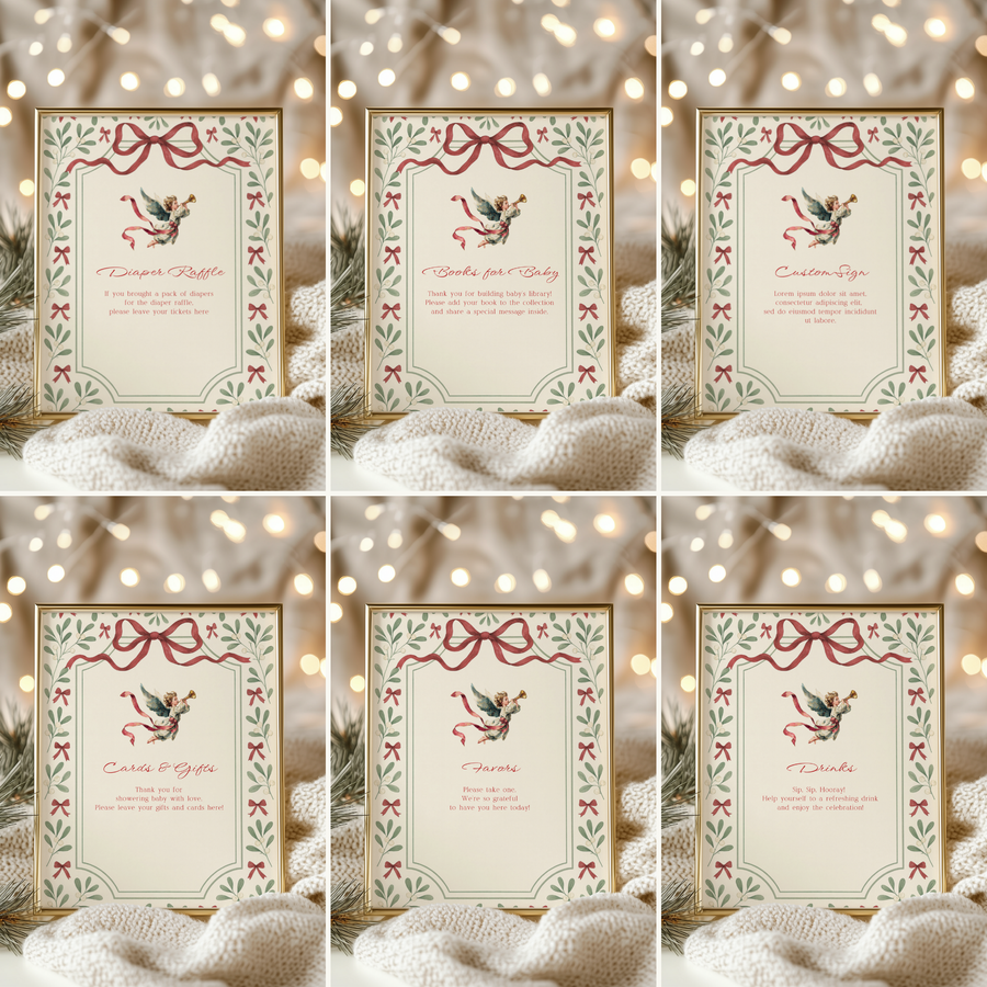 Baby Shower Table Sign Bundle - Vintage Floral Christmas BS232