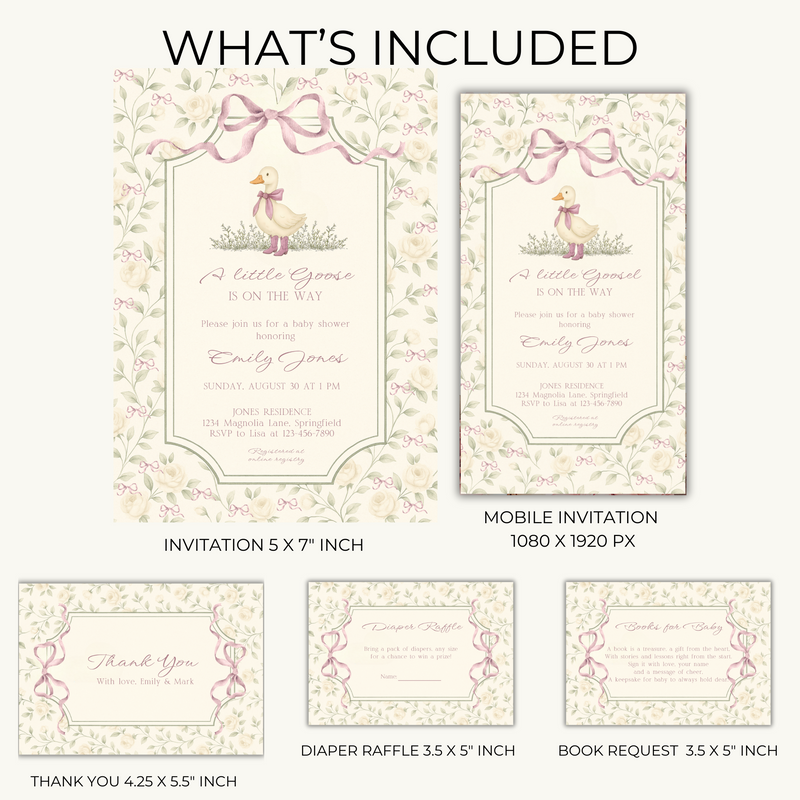 Vintage Little Goose Baby Shower Invitation Bundle BS150