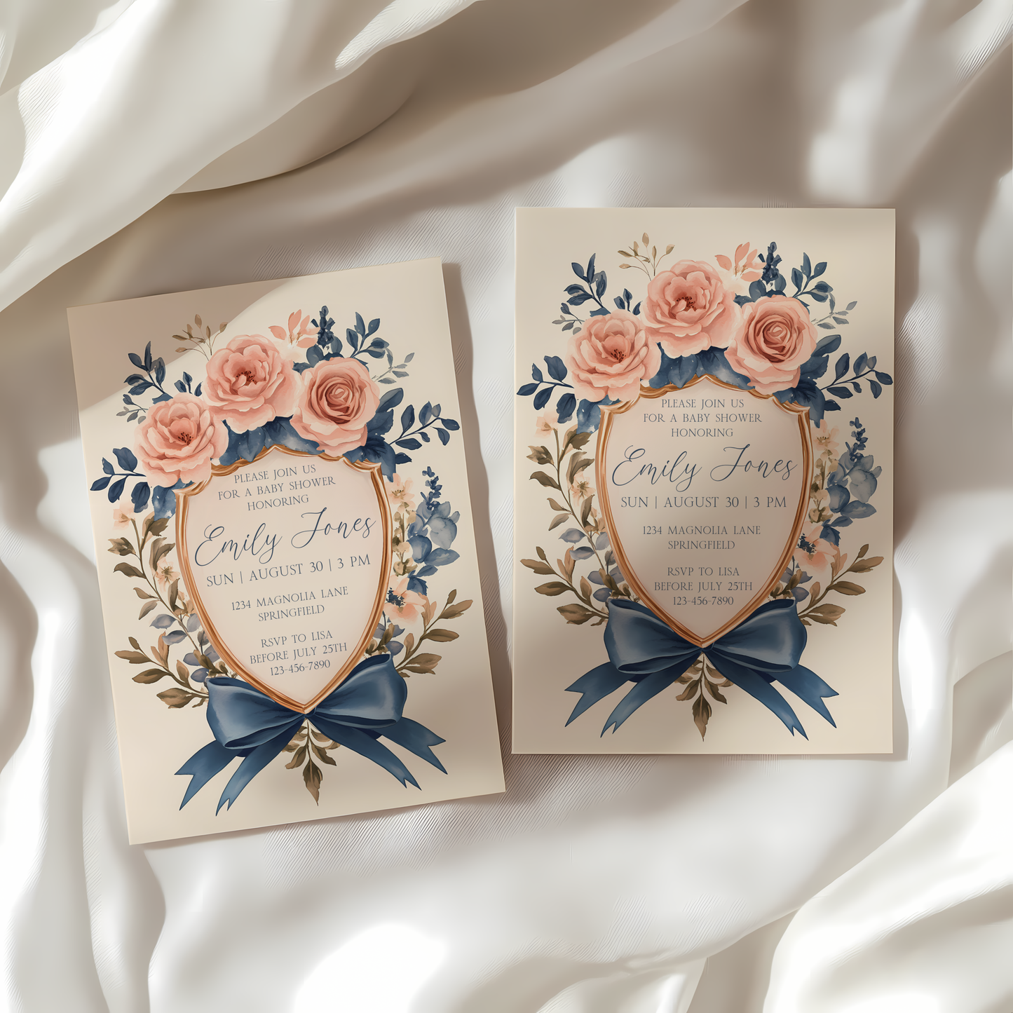 Baby Shower Invitation - Vintage Shield Floral Crest Storybook Fairytale BS134