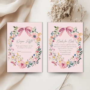 Baby Shower Invitation Bundle - Vintage Floral Baby In Bloom Pink Bow BS71