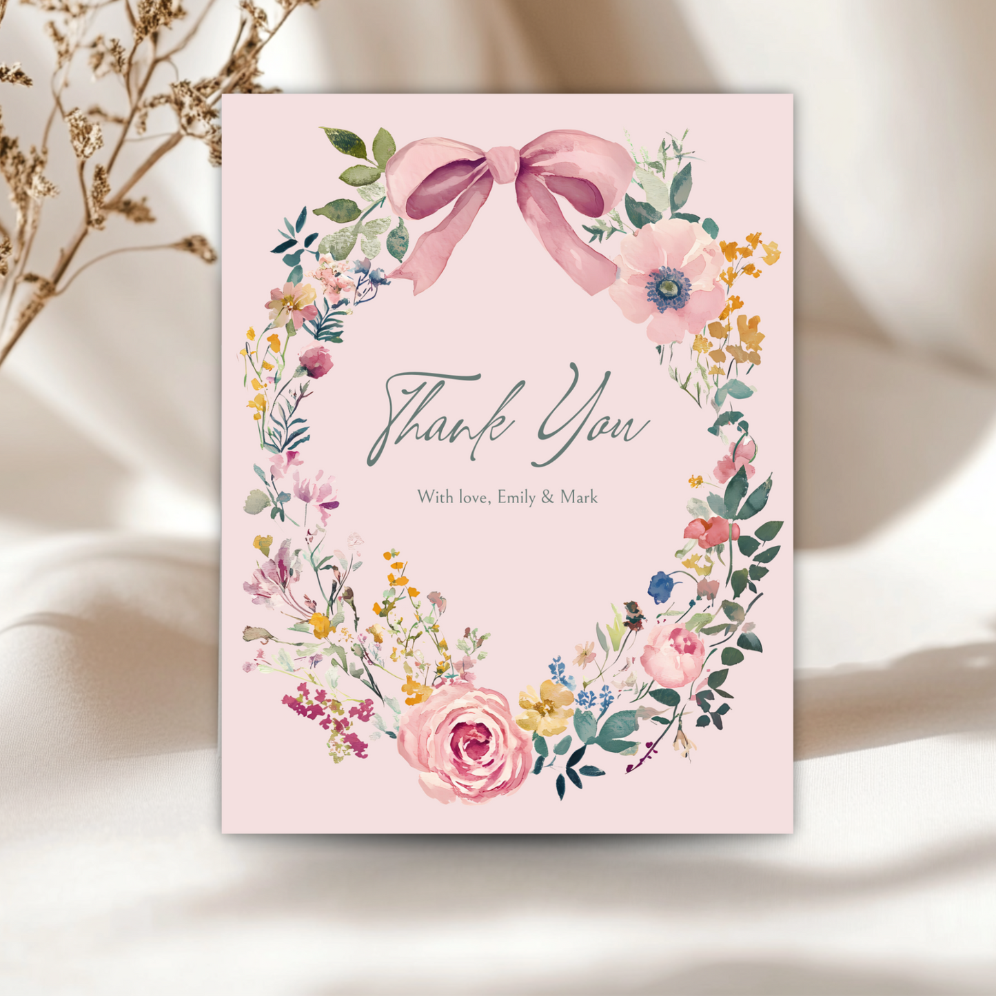 Baby Shower Invitation Bundle - Vintage Floral Baby In Bloom Pink Bow BS71