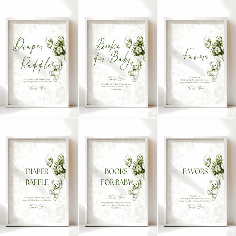 Baby Shower Mega Bundle - Green Bearly Wait Toile de Jouy BS38
