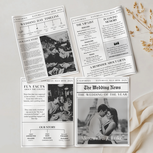 Editable Wedding Newspaper Template with Wedding Program Timeline L25
