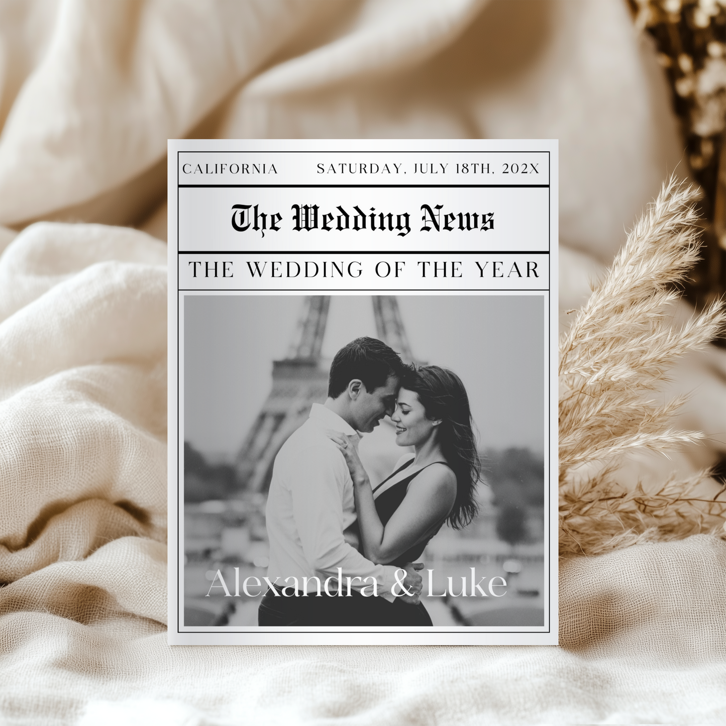 Editable Wedding Newspaper Template with Wedding Program Timeline L25