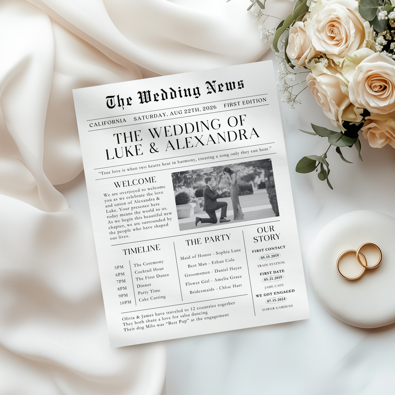 Editable Wedding Newspaper Front Page with Photo L28