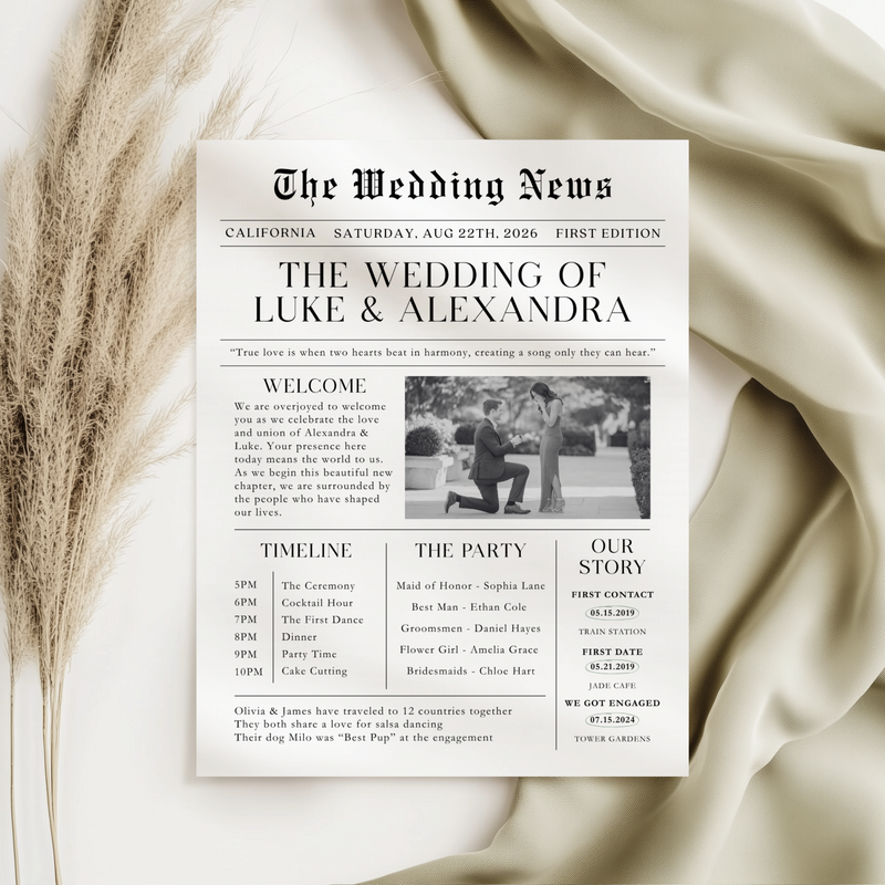 Editable Wedding Newspaper Front Page with Photo L28