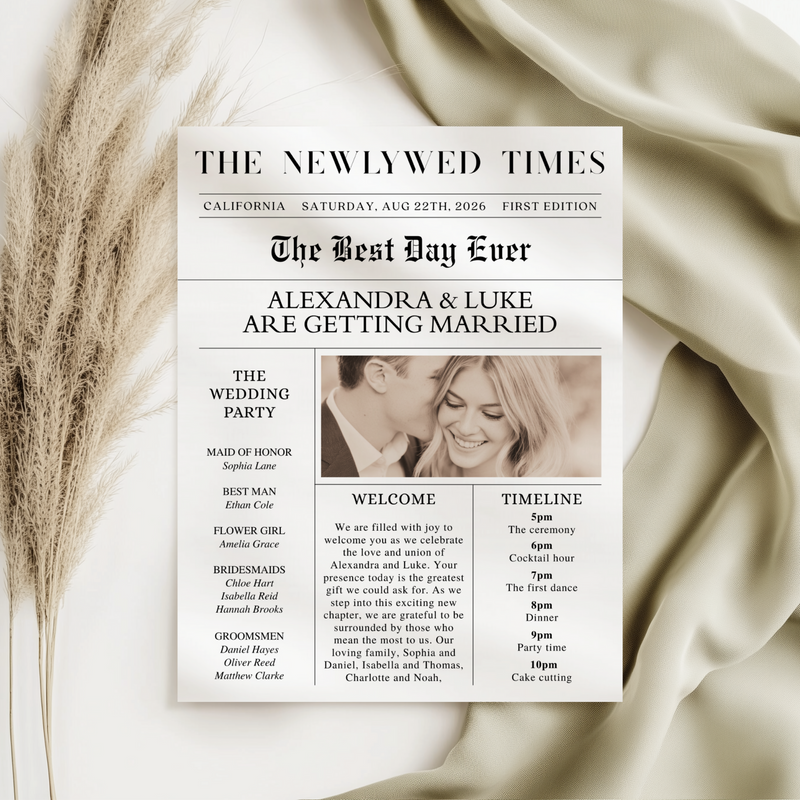 Editable Newlywed Times Wedding Newspaper Template L29
