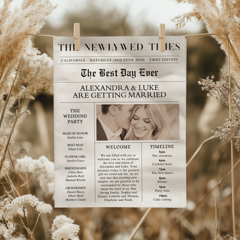 Editable Newlywed Times Wedding Newspaper Template L29