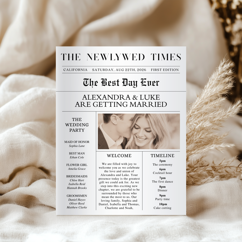 Editable Newlywed Times Wedding Newspaper Template L29