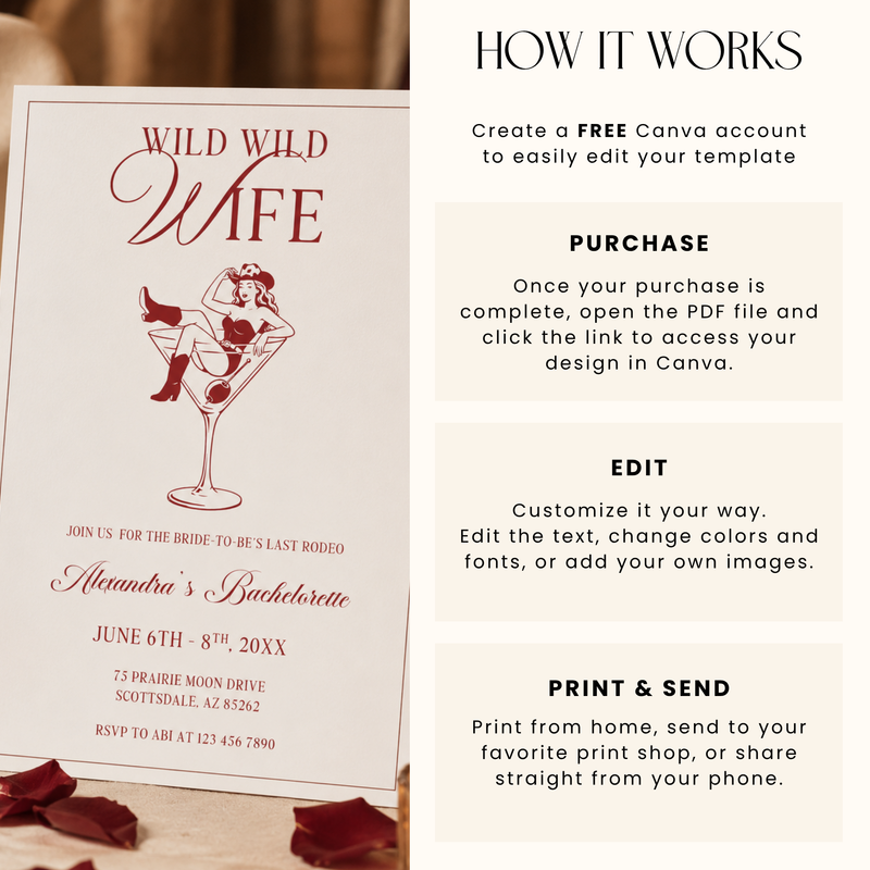 Wild Wild Wife Western Bachelorette Party Invitation L147