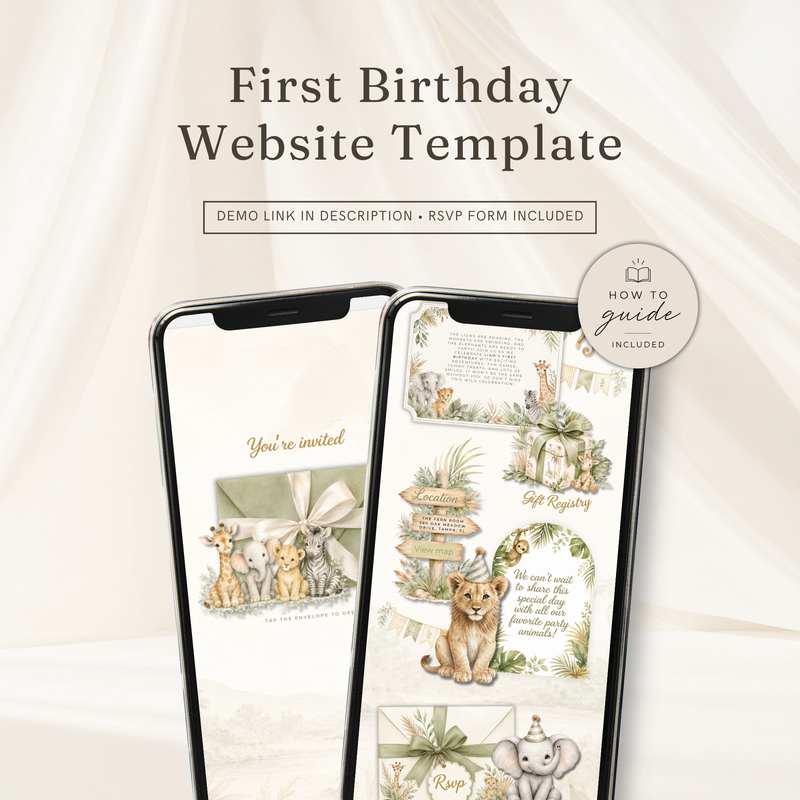 Wild One Safari First Birthday Website Invitation with RSVP Tracker L160