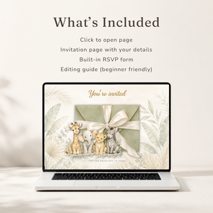 Wild One Safari First Birthday Website Invitation with RSVP Tracker L160