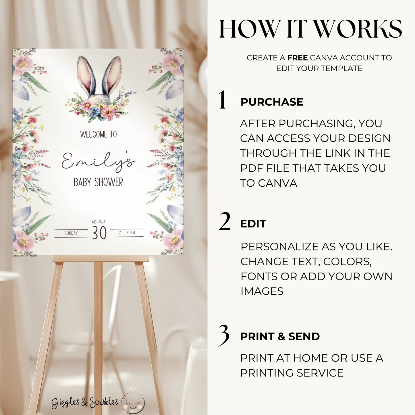 Baby Shower Welcome Sign - Wildflower Bunny Spring BS92