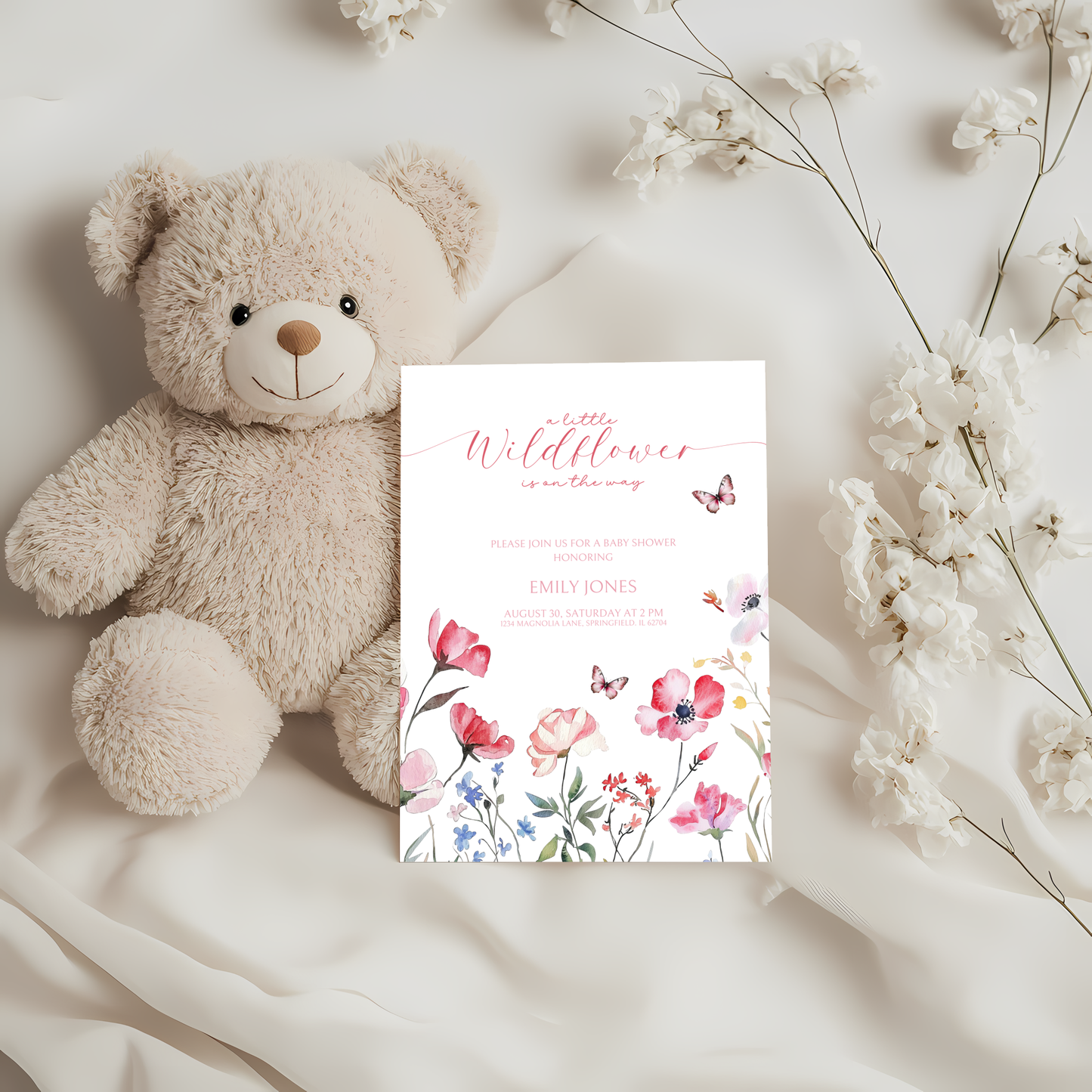 Baby Shower Invitation - A little Wildflower is on the way BS64
