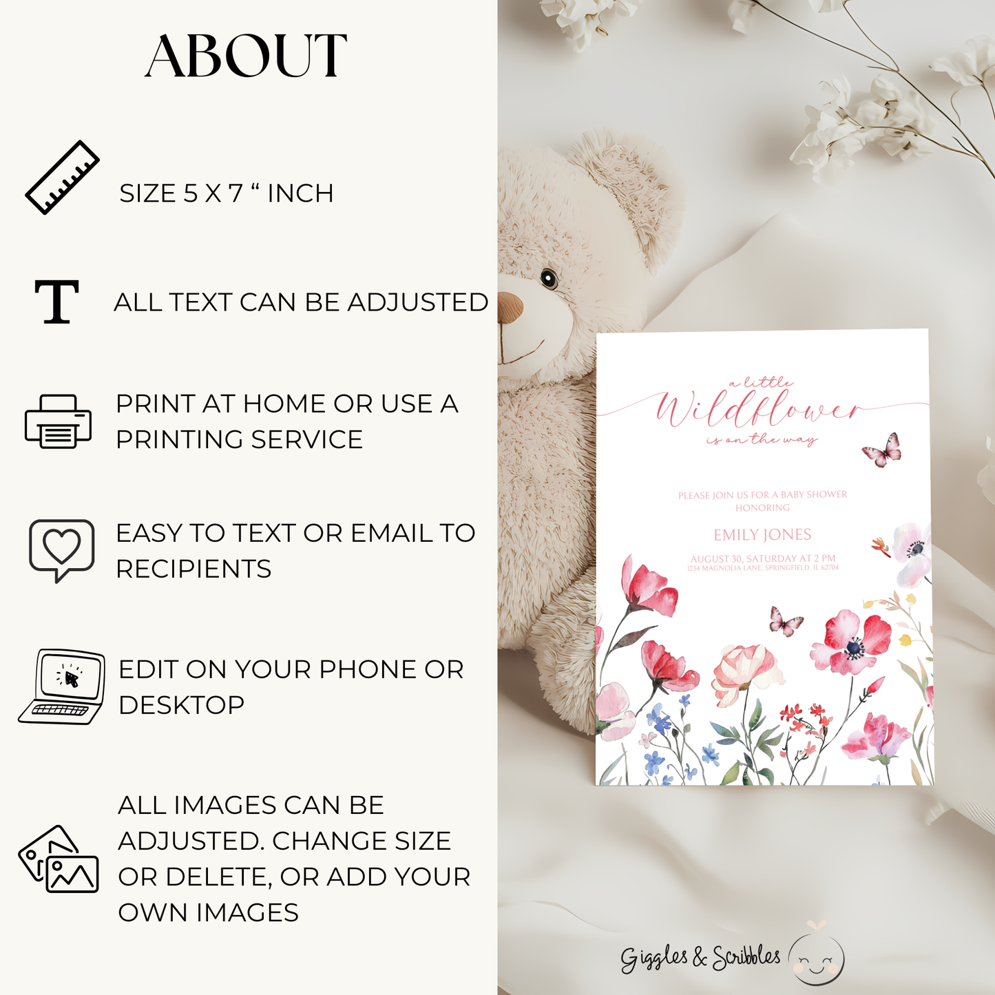 Baby Shower Invitation - A little Wildflower is on the way BS64