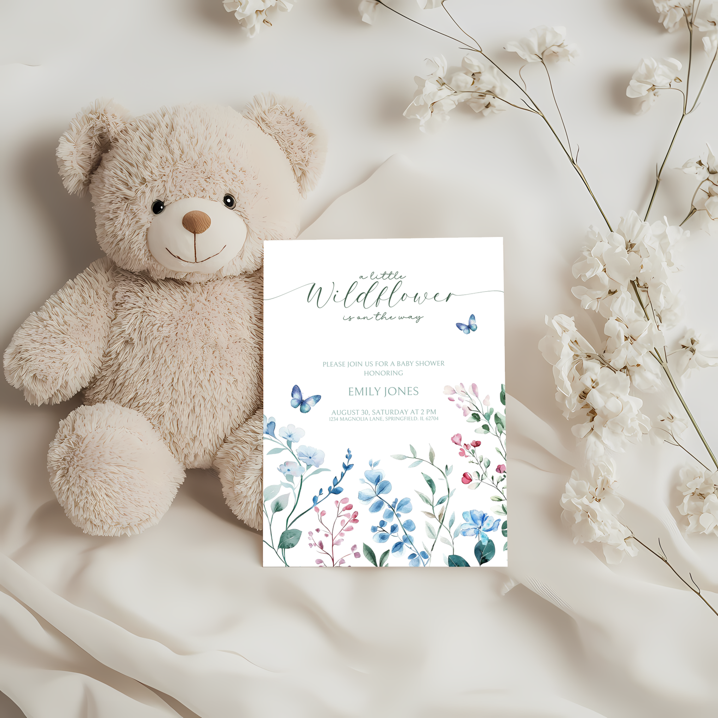 Baby Shower Invitation - A little Wildflower is on the way BS65
