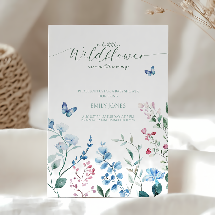 Baby Shower Invitation - A little Wildflower is on the way BS65