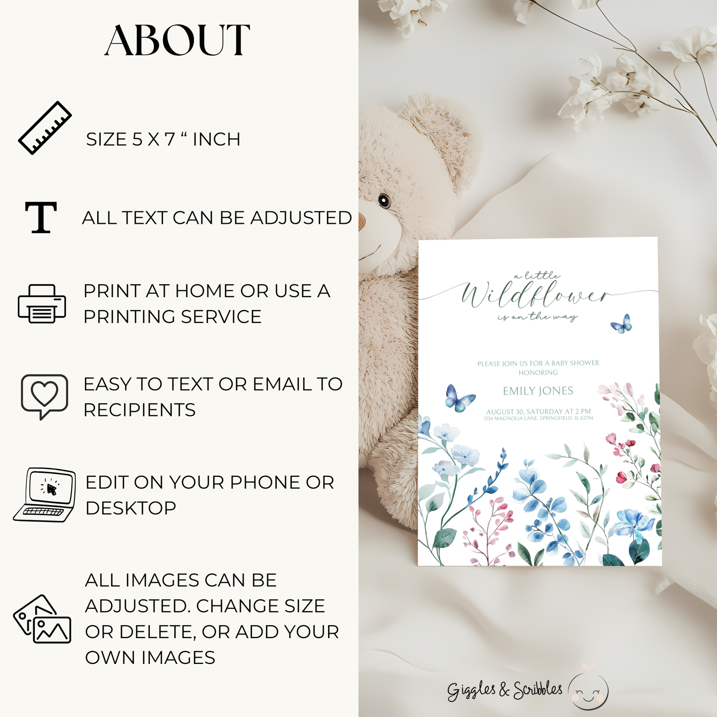 Baby Shower Invitation - A little Wildflower is on the way BS65