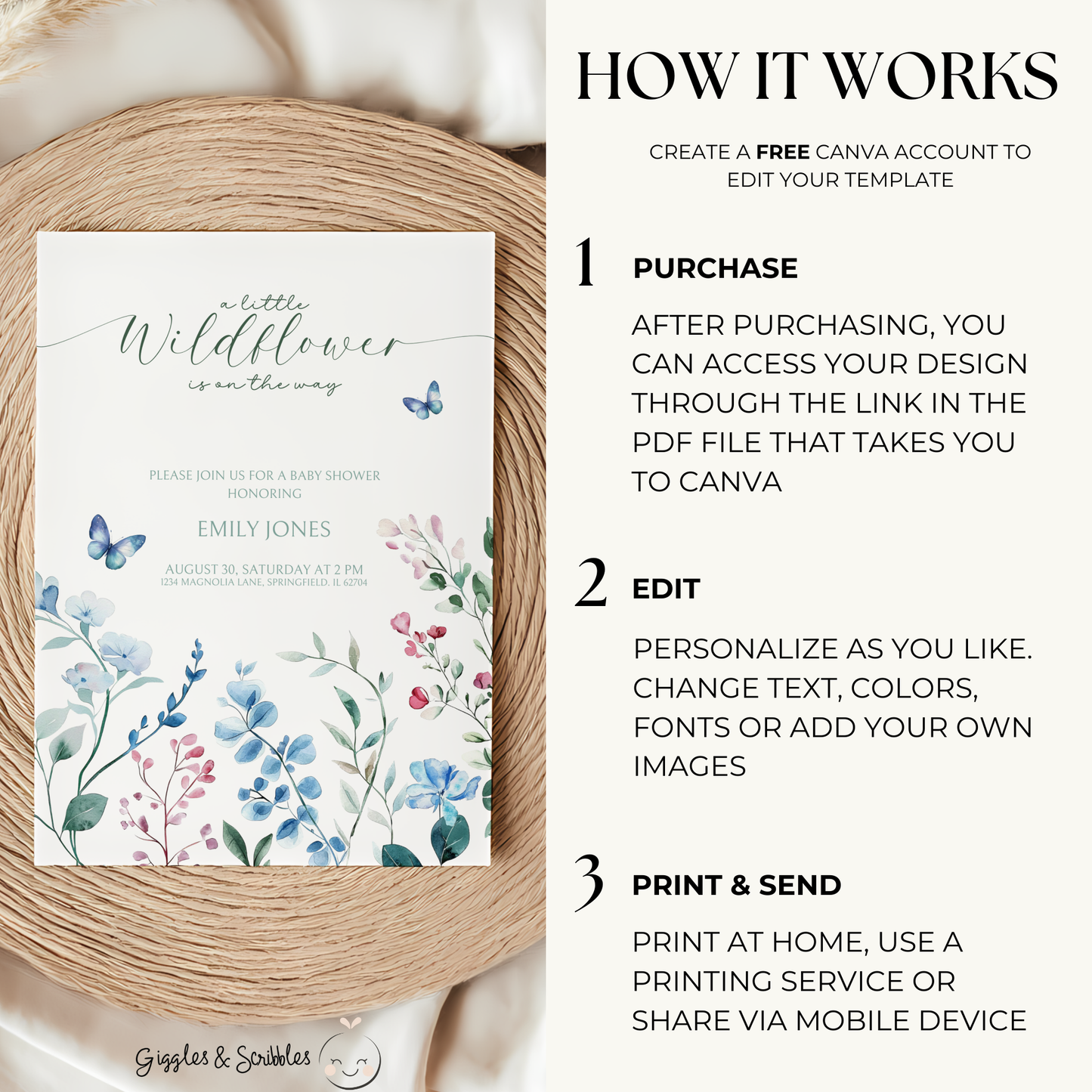 Baby Shower Invitation - A little Wildflower is on the way BS65
