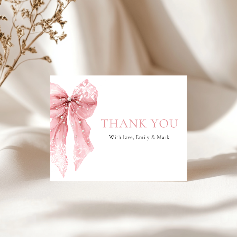 Pink Bow Snowflake Winter Baby Shower Invitation Bundle BS257