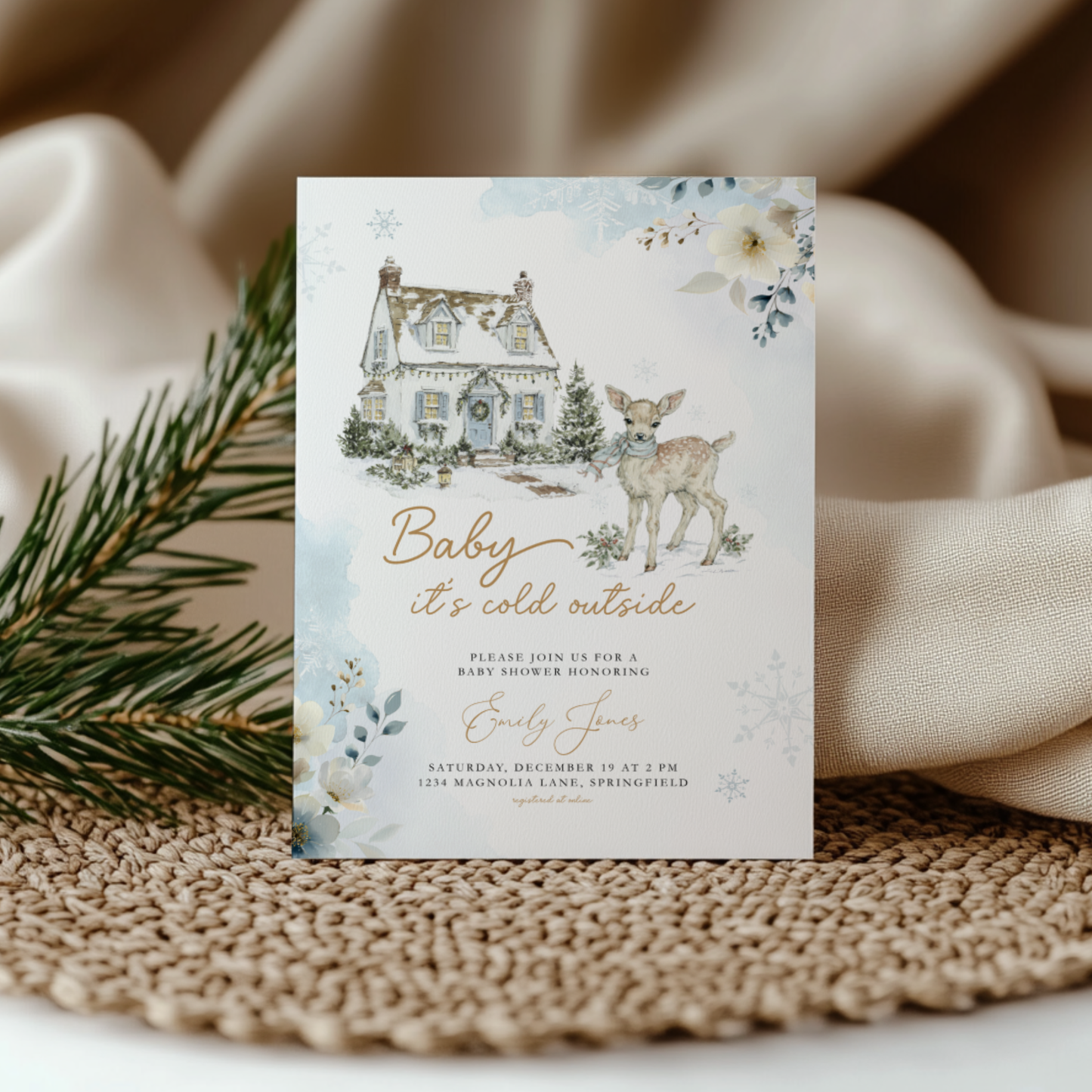 Winter Woodland Animal Baby Shower Invitation BS266