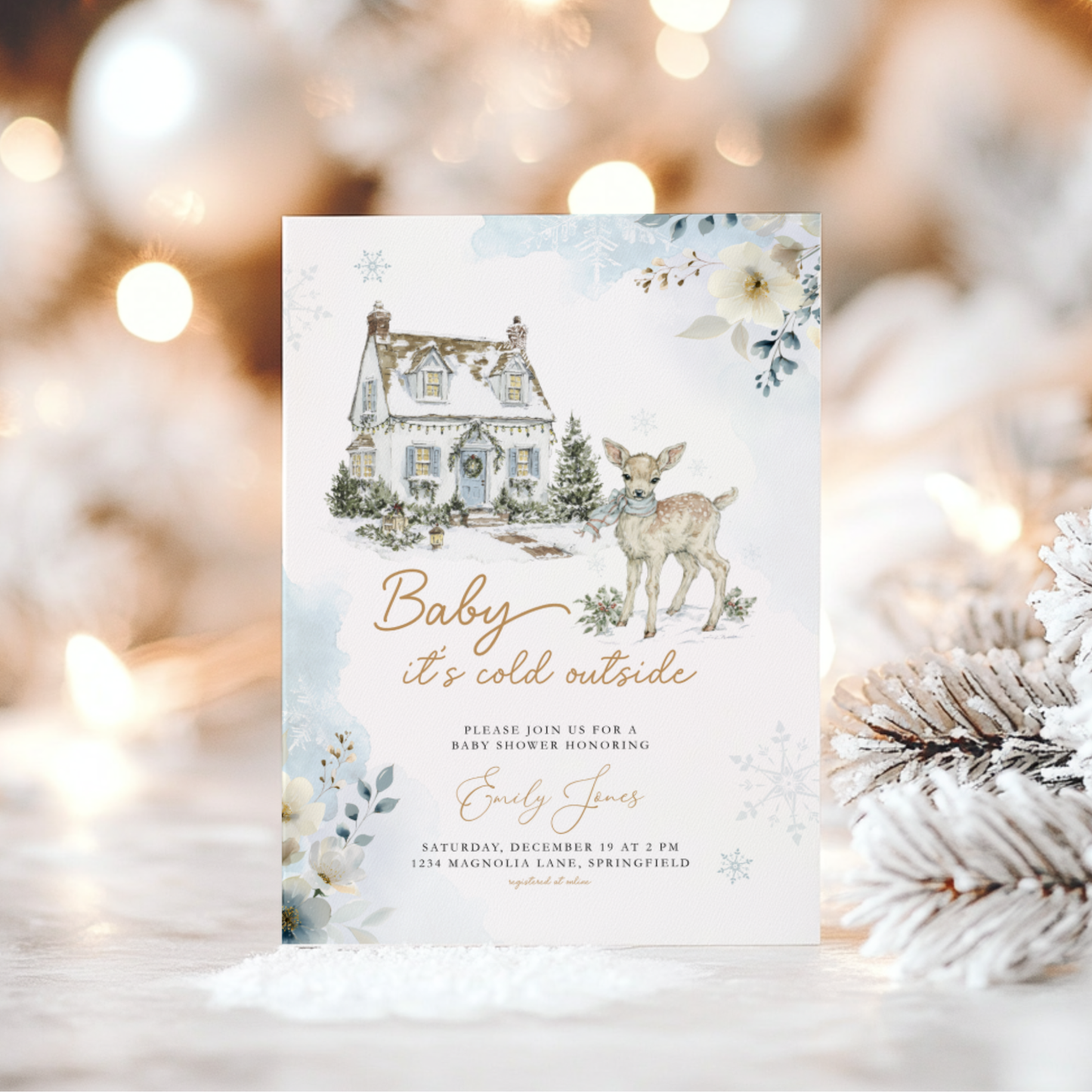 Winter Woodland Animal Baby Shower Invitation BS266