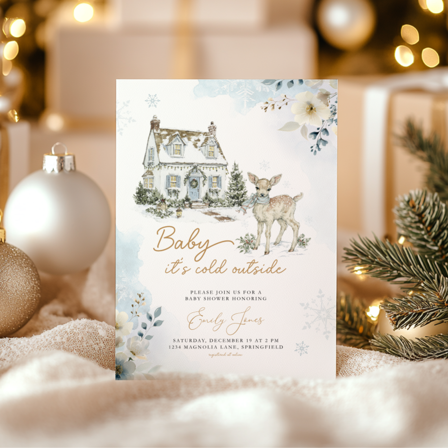 Winter Woodland Animal Baby Shower Invitation BS266
