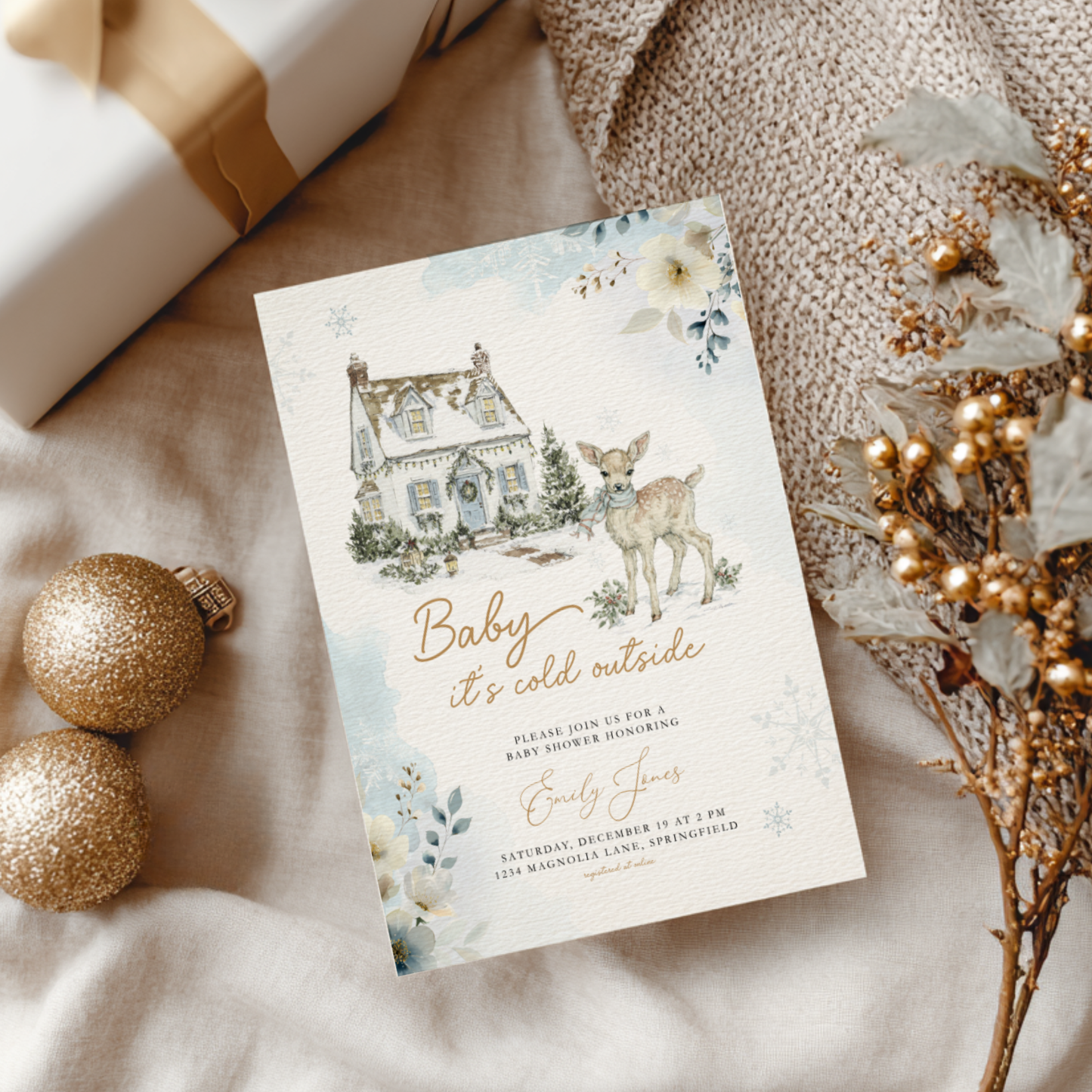 Winter Woodland Animal Baby Shower Invitation BS266