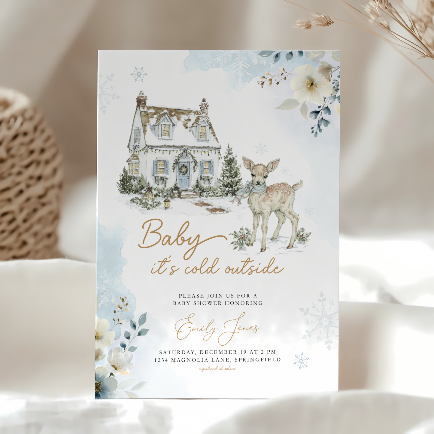 Winter Woodland Animal Baby Shower Invitation BS266