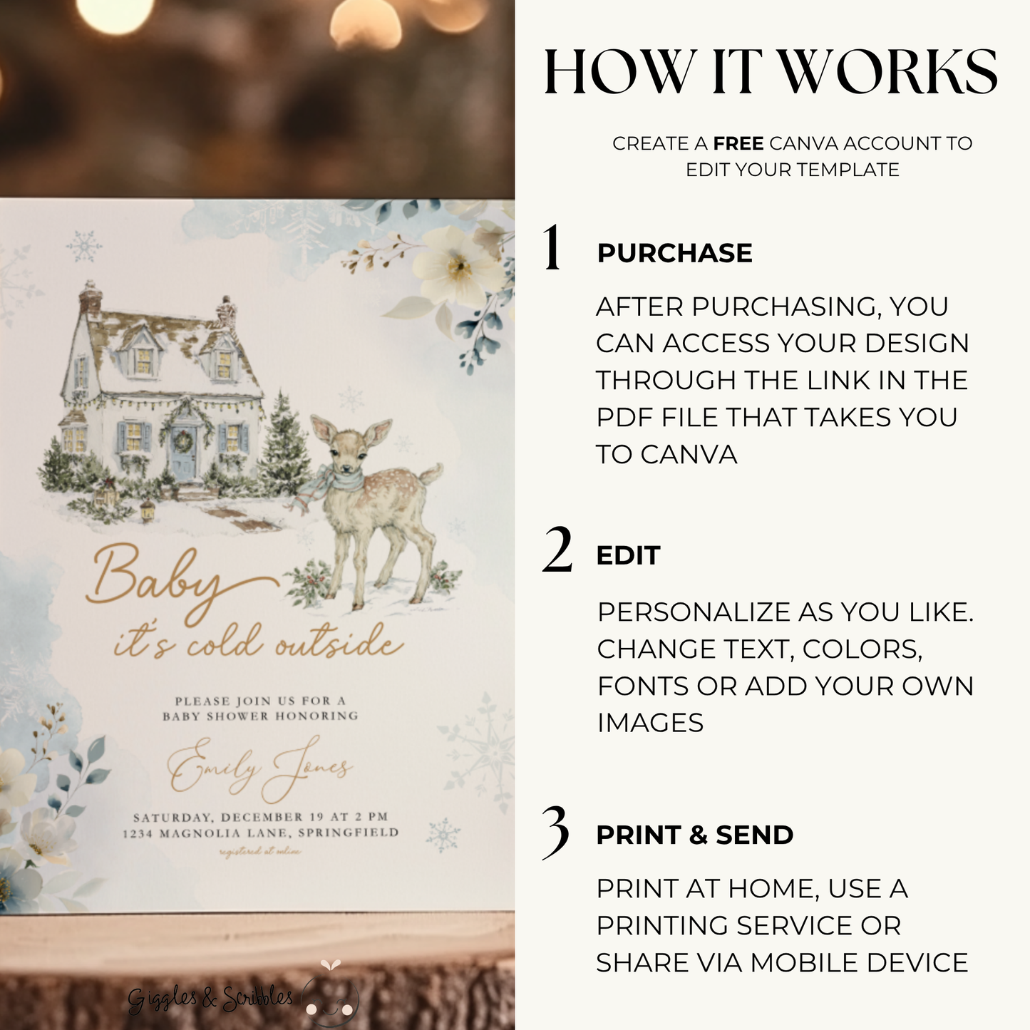 Winter Woodland Animal Baby Shower Invitation BS266