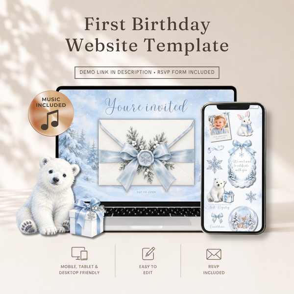Winter Onederland First Birthday Website Invitation L185
