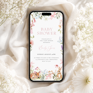 Floral Woodland Baby Shower Invitation Bundle - Bunny Deer Forest Animals BS188