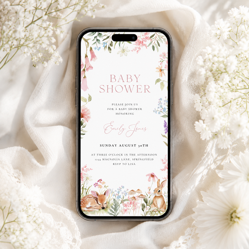 Floral Woodland Baby Shower Invitation Bundle - Bunny Deer Forest Animals BS188