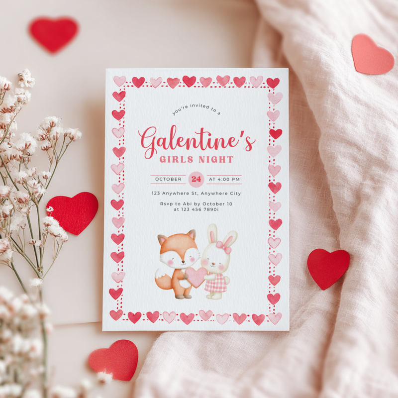 Galentine's Girls Night Party Invitation Woodland Theme L81