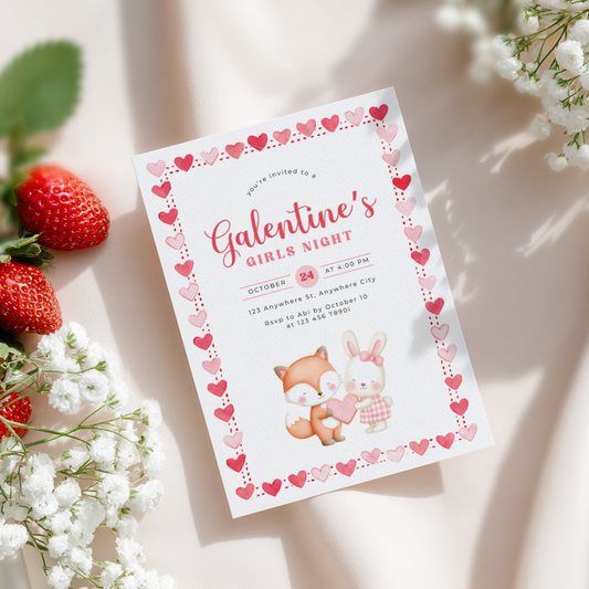 Galentine's Girls Night Party Invitation Woodland Theme L81