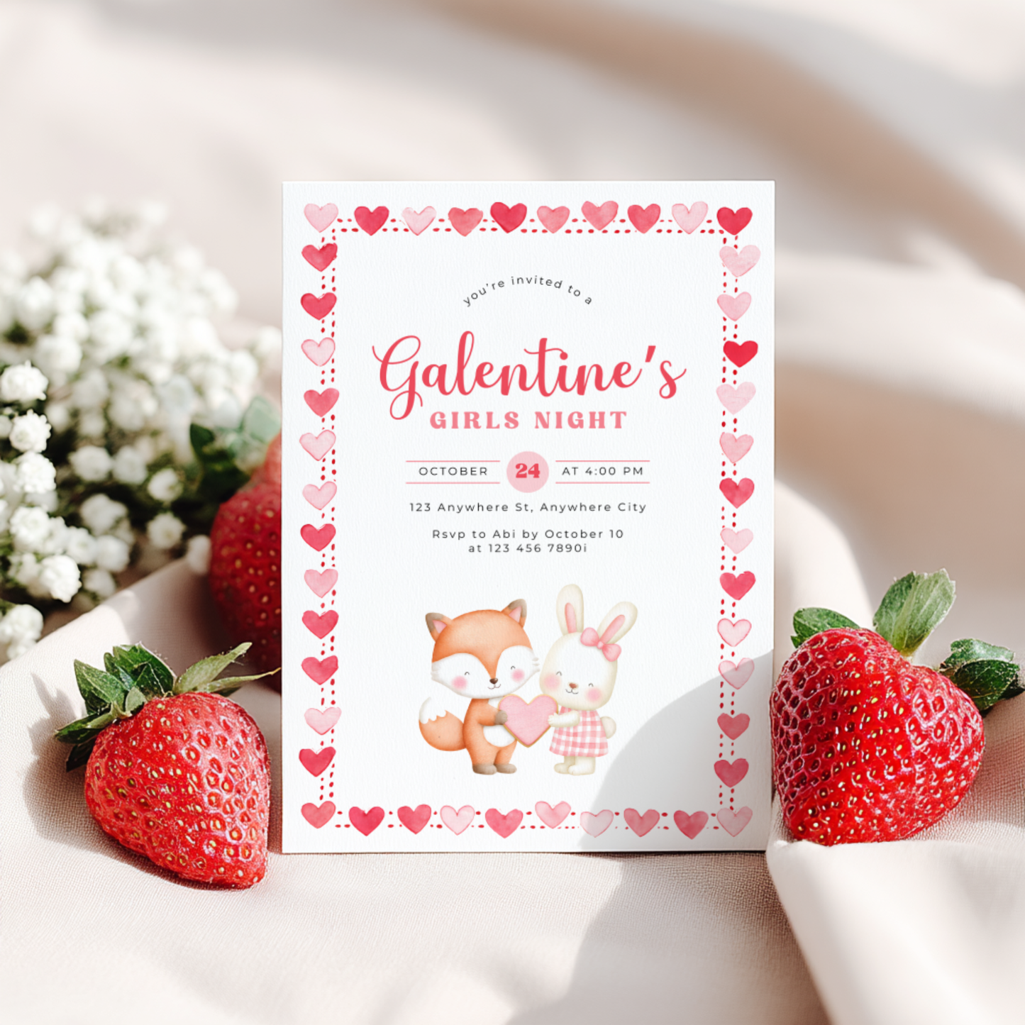 Galentine's Girls Night Party Invitation Woodland Theme L81