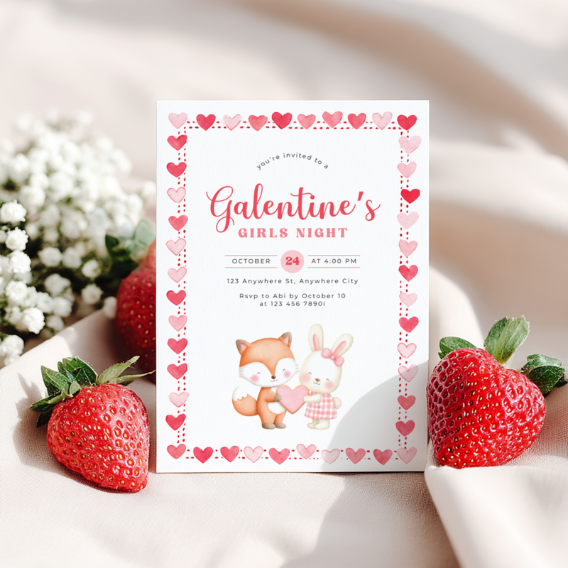 Galentine's Girls Night Party Invitation Woodland Theme L81