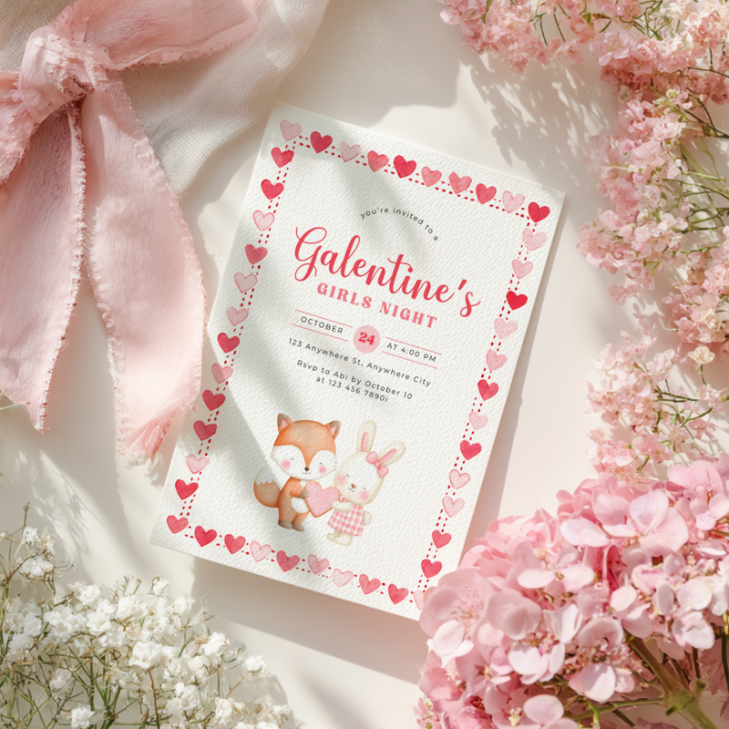Galentine's Girls Night Party Invitation Woodland Theme L81