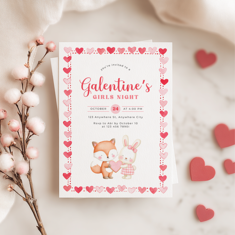 Galentine's Girls Night Party Invitation Woodland Theme L81