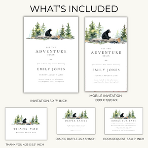 Baby Shower Invitation Bundle - Woodland Forest Bear BS197
