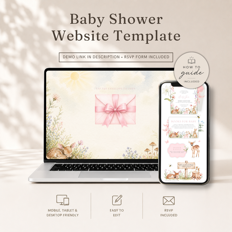 Floral Woodland Baby Shower Website Template - Editable RSVP Website BS188