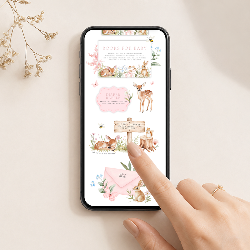 Floral Woodland Baby Shower Website Template - Editable RSVP Website BS188