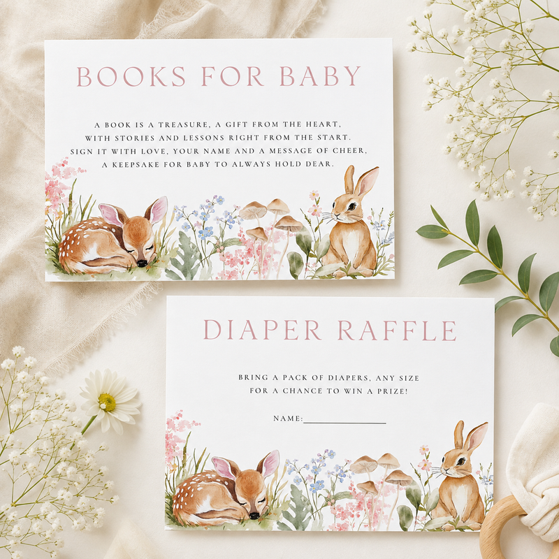 Floral Woodland Baby Shower Invitation Bundle - Bunny Deer Forest Animals BS188